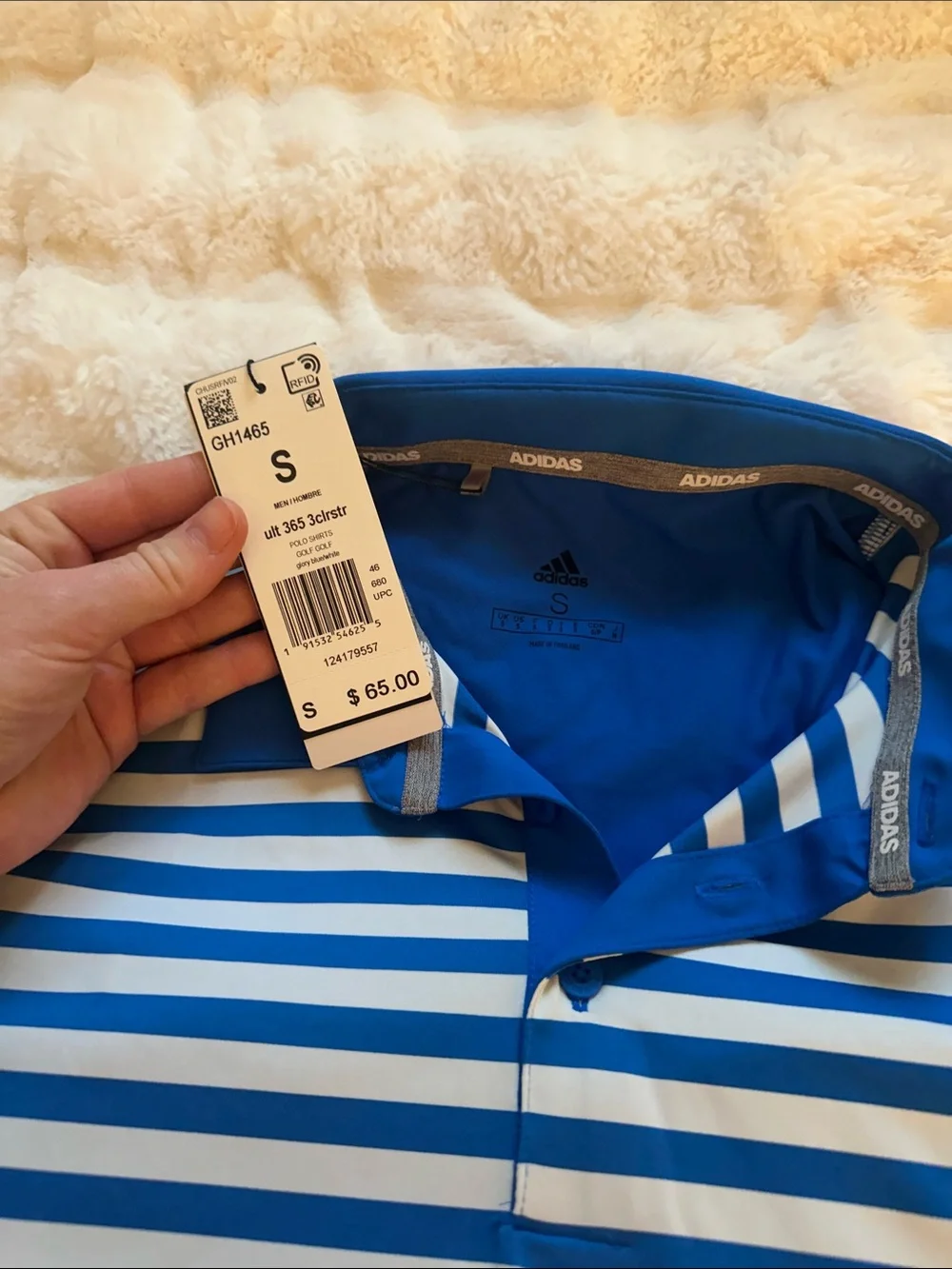 adidas Blue and White Striped Polo Shirt